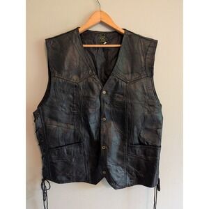 Canyon Creek Unisex Black Patchwork Leather Motorcycle Biker‎ Vest Side Lace XXL
